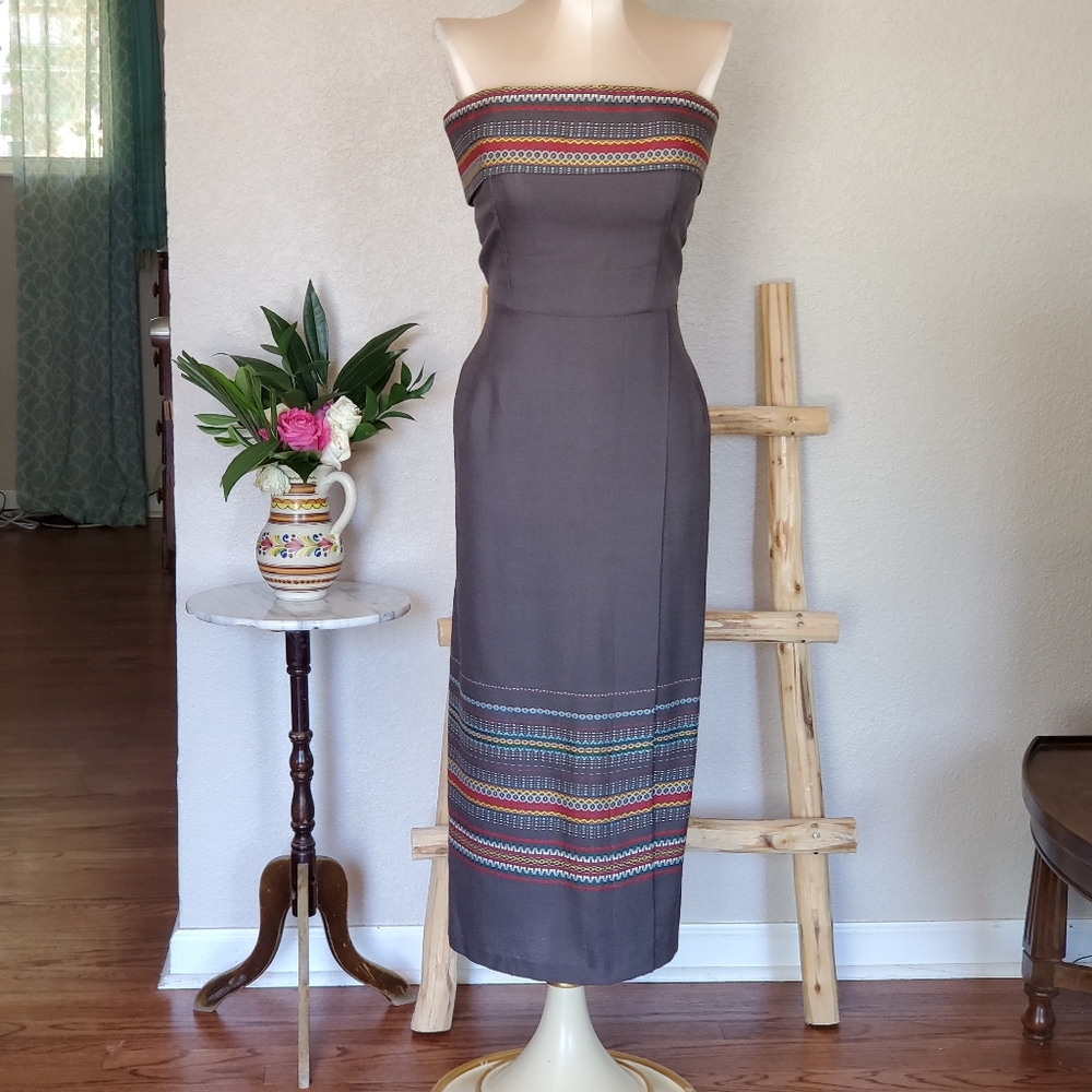 Vintage embroidered strapless hand made dress